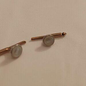 Pair of Vintage 14K Yellow Gold Shirt Studs with Mother of Pearl